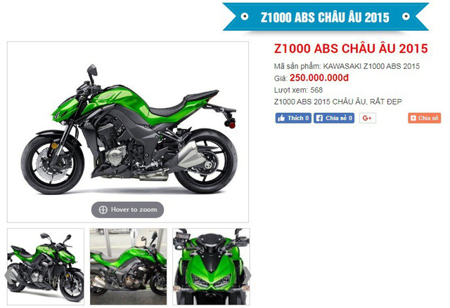 ChiÃªÌc xe phÃ¢n khÃ´Ìi lÆ¡Ìn Kawasaki Z1000 ÄÆ°Æ¡Ì£c cÆ°Ìa haÌng cÃ¢Ìm ÄÃ´Ì thanh lyÌ 250 triÃªÌ£u ÄÃ´Ìng trÃªn website cuÌa cÆ°Ìa haÌng