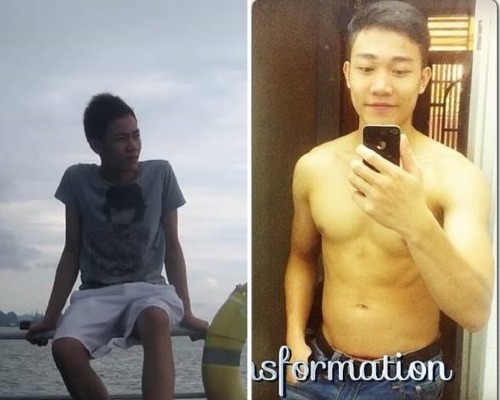 Thân hình Cao Minh Tú thay đổi từ 50kg (bên trái) lên 70kg (bên phải) sau 2 năm tập gym.